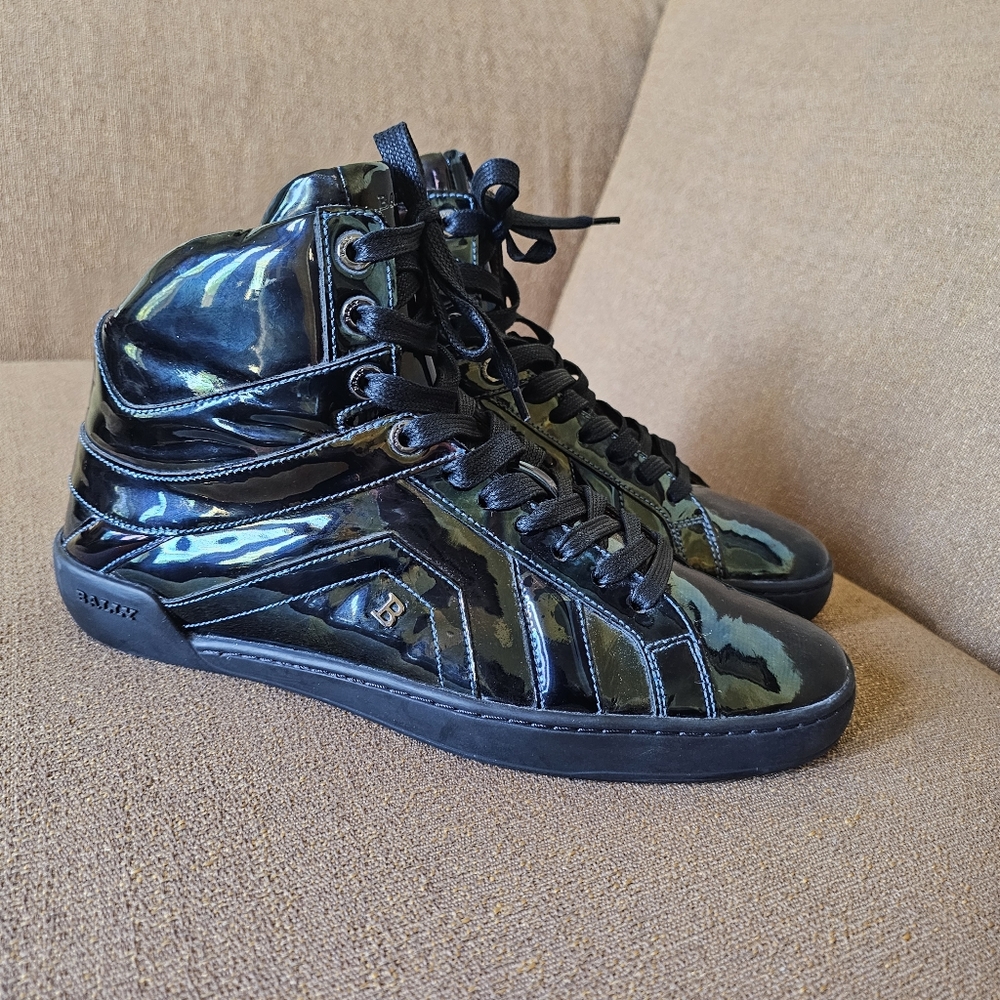 BALLY Eticon High- Top Sneakers Black US 8 Patent Leather